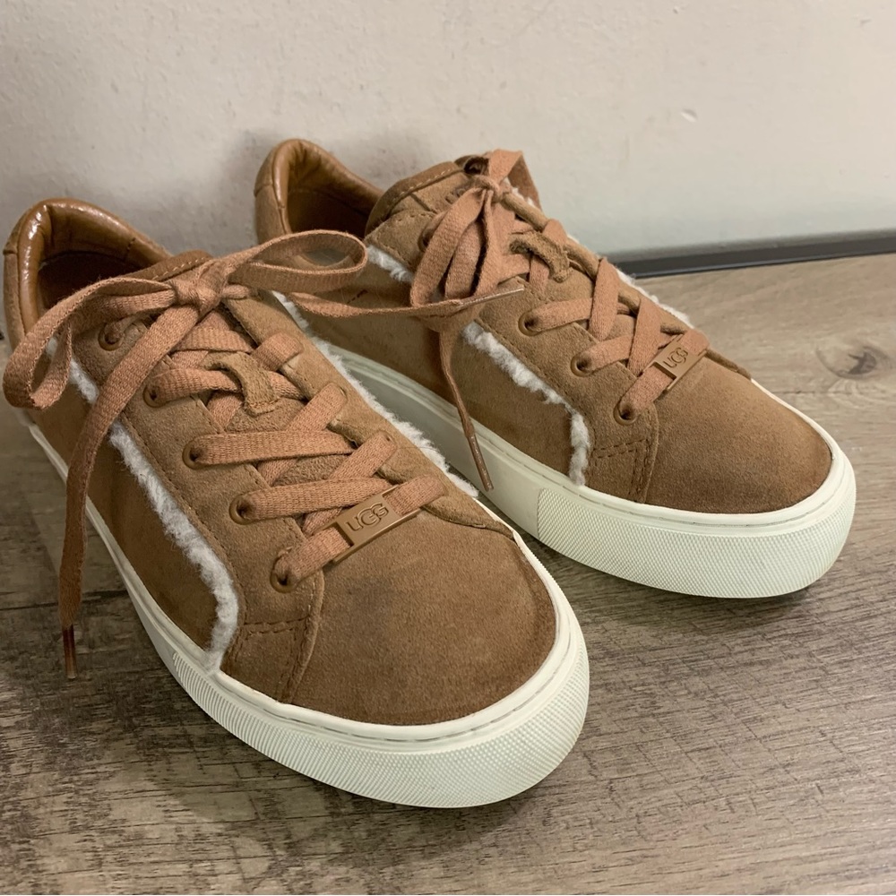 Women's UGG Beige Suede ZILO HERITAGE Low Top DESIGNER Shearling SNEAKERS Shoes